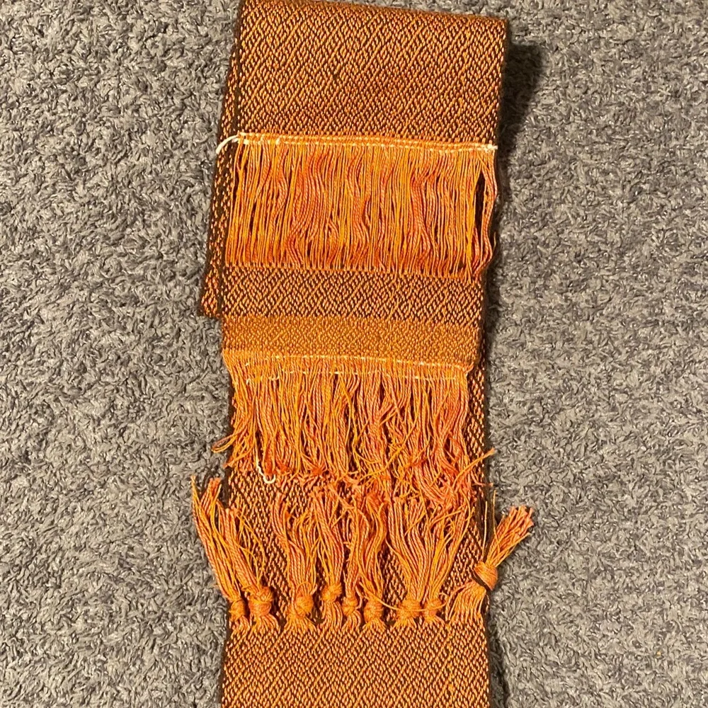 Handwoven Orange Woven Scarf with Fringe - Picture 2 of 2
